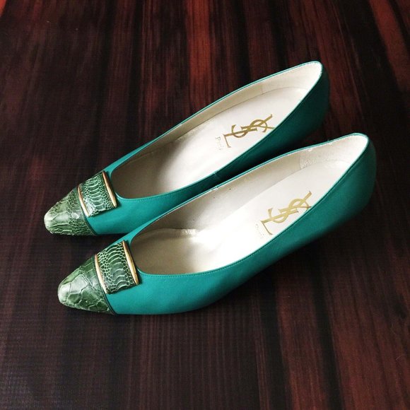 New Saint Laurent YSL Blue Pumps Crocodile Detail - Picture 1 of 4